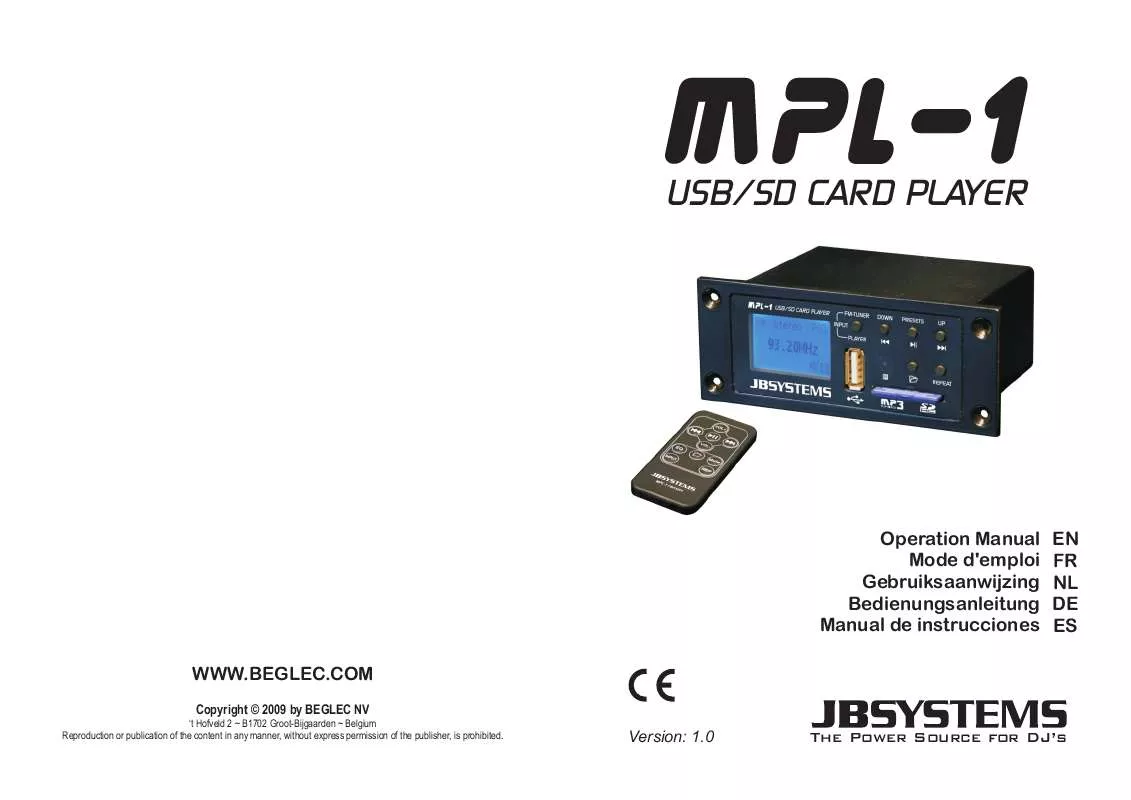 Mode d'emploi JBSYSTEMS LIGHT MPL-1