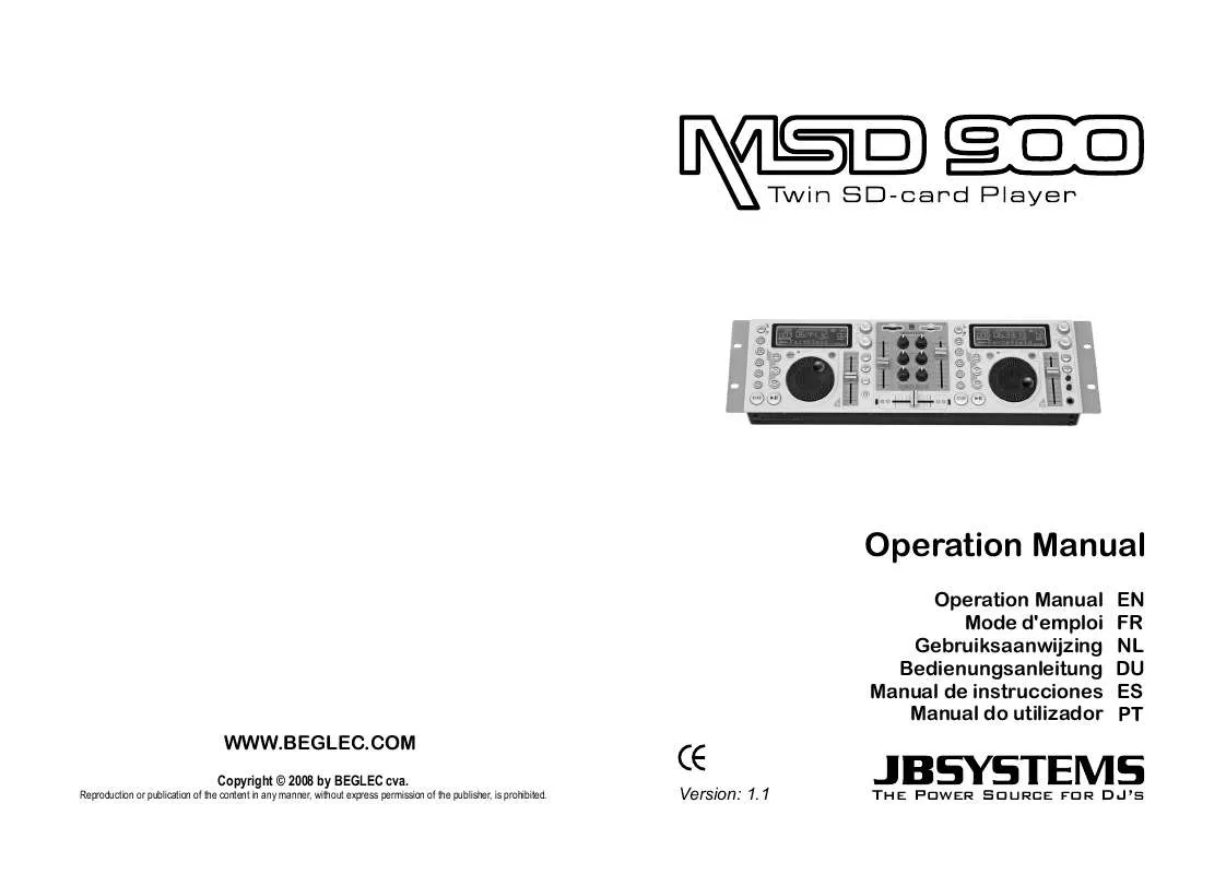 Mode d'emploi JBSYSTEMS LIGHT MSD 900