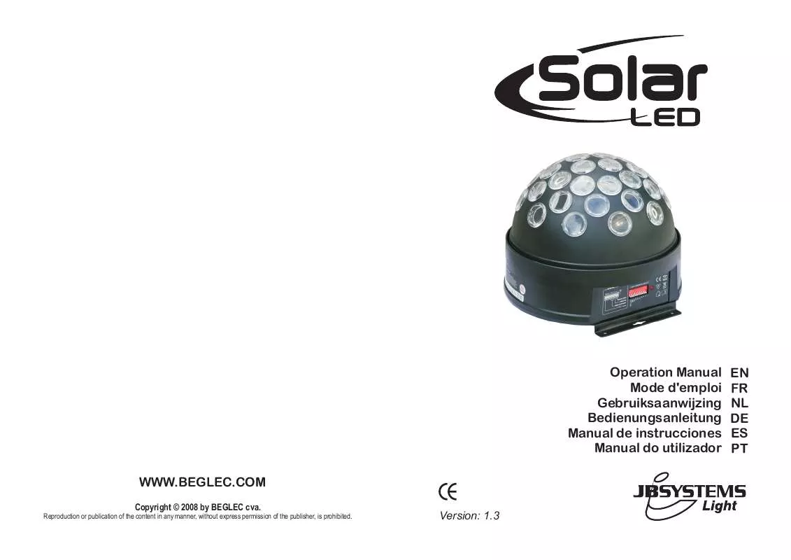 Mode d'emploi JBSYSTEMS LIGHT SOLAR LED