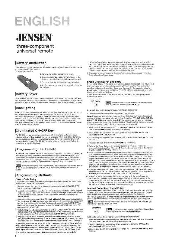 Mode d'emploi JENSEN JER-321