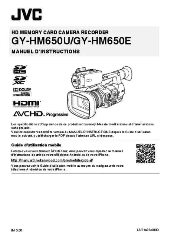 Mode d'emploi JVC GY-HM650E