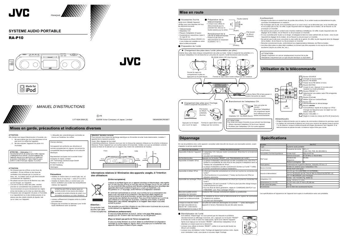 Mode d'emploi JVC RA-P10E