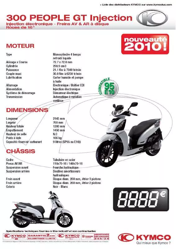 Mode d'emploi KYMCO 300 PEOPLE GT INJECTION