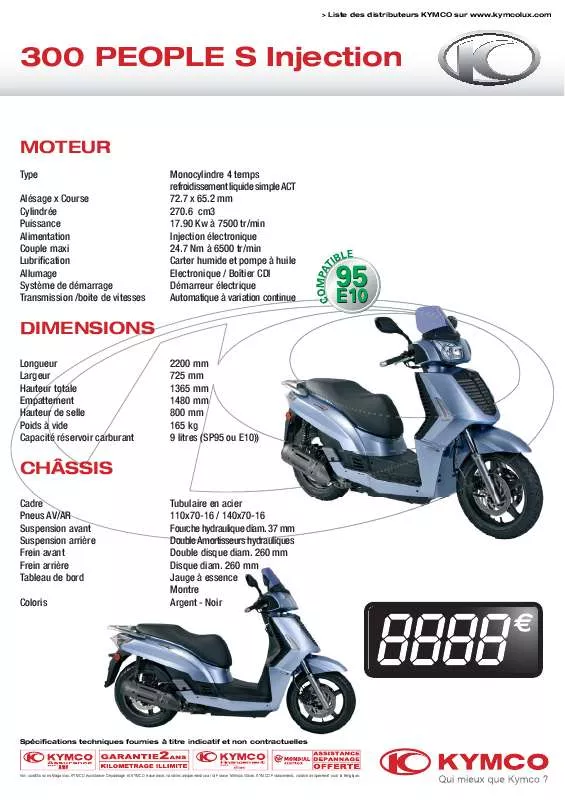 Mode d'emploi KYMCO 300 PEOPLE S INJECTION