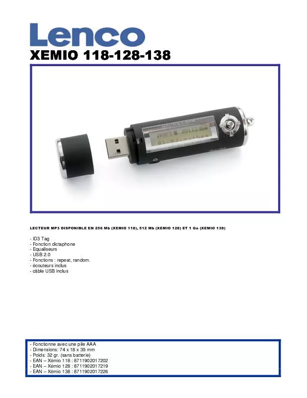 Mode d'emploi LENCO XEMIO-118