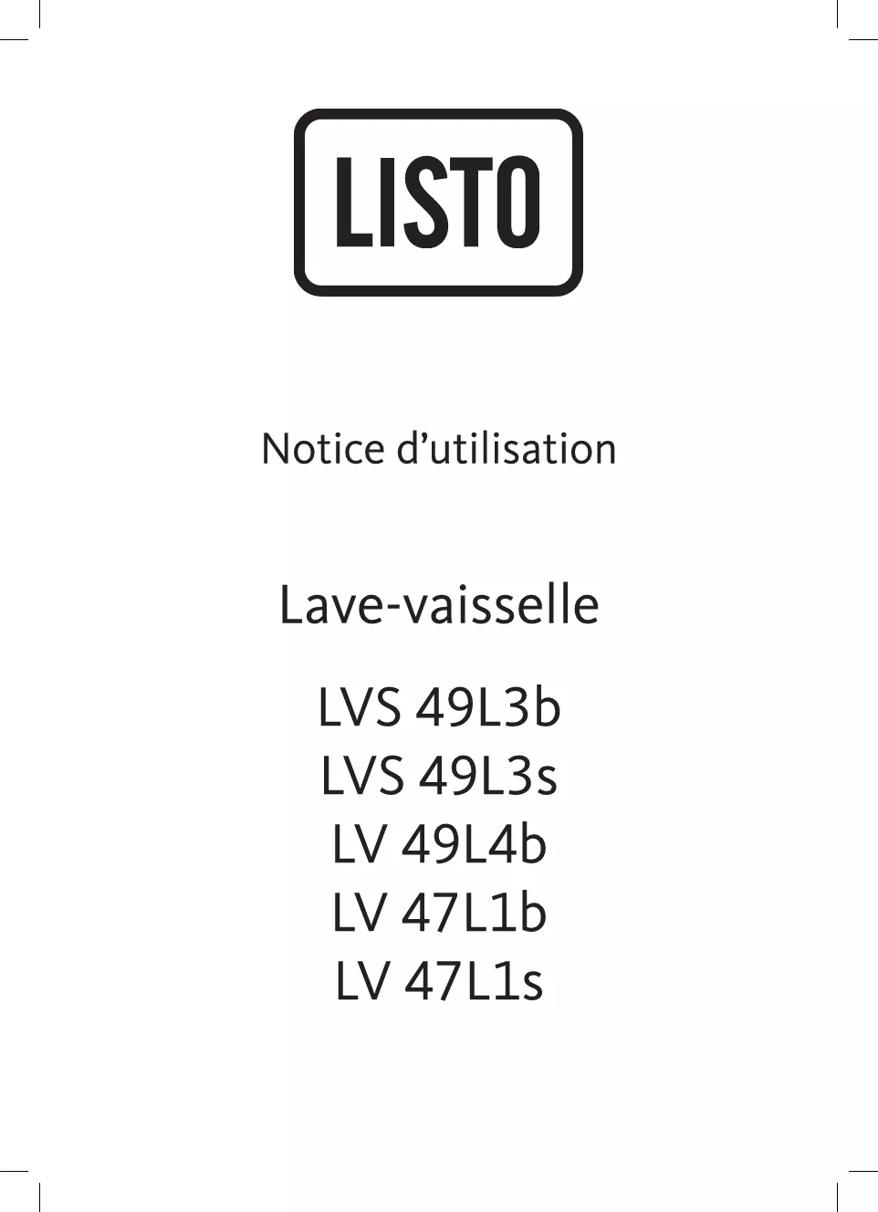 Mode d'emploi LISTO LVS49 L2S