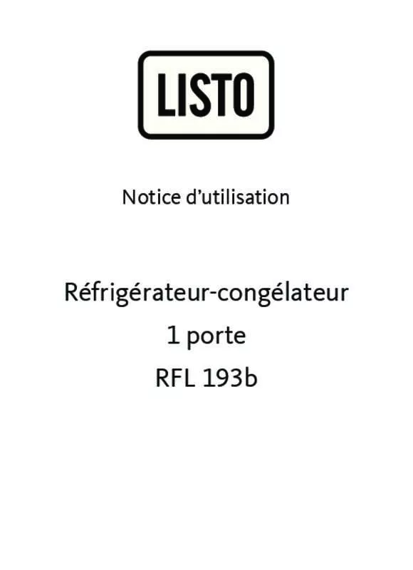 Mode d'emploi LISTO REFRIGERATEUR-CONGELATEUR 1 PORTE RFL 193B