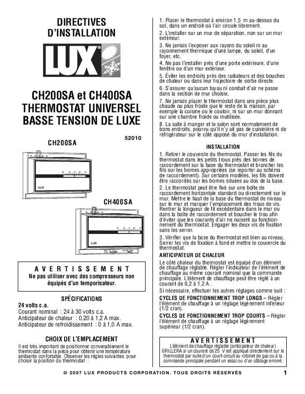Mode d'emploi LUX CH400SA