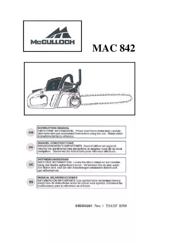 Mode d'emploi MC CULLOCH MAC 842