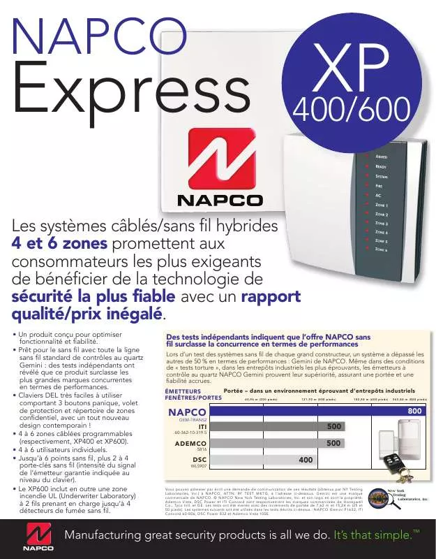 Mode d'emploi NAPCO XP 600