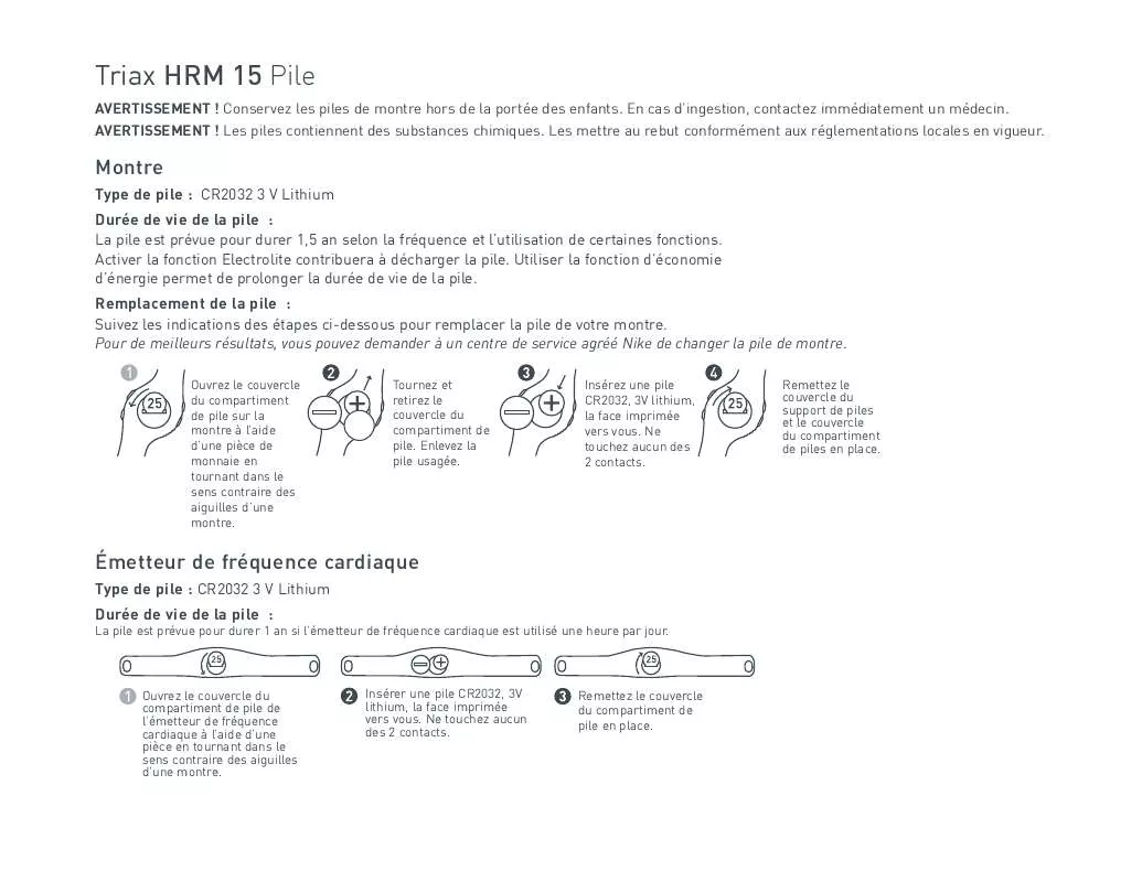 Mode d'emploi NIKE HRM15