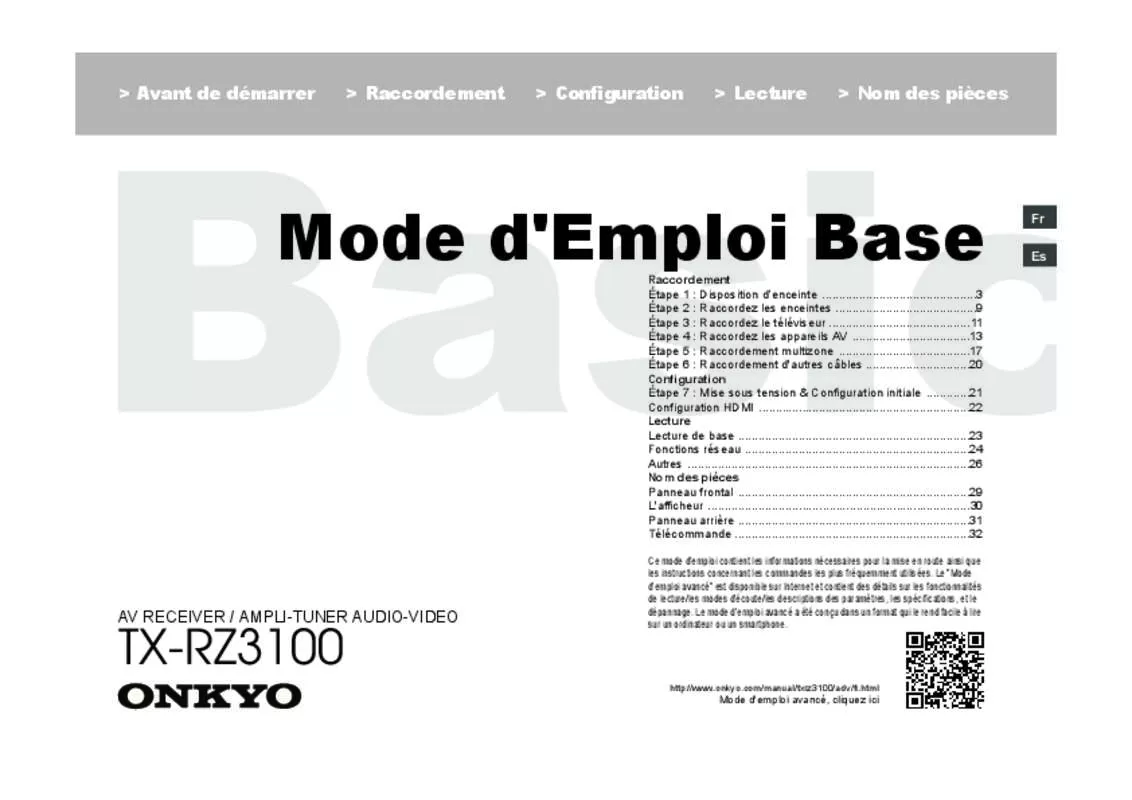 Mode d'emploi ONKYO TX-RZ3100