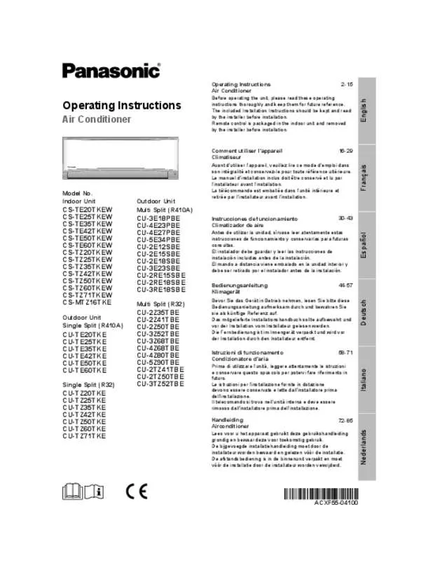 Mode d'emploi PANASONIC CS-TZ20TKEW