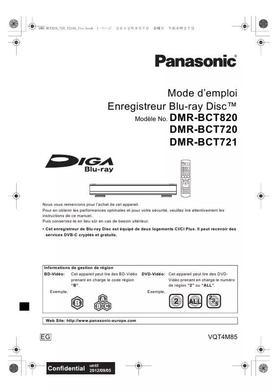 Mode d'emploi PANASONIC DMR-BCT820