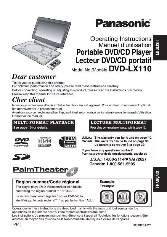 Mode d'emploi PANASONIC DVD-LX110
