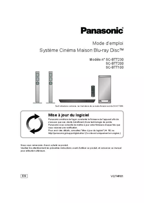 Mode d'emploi PANASONIC SC-BTT200EGS-2.1-3D