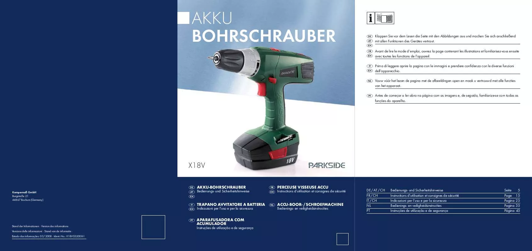 Mode d'emploi PARKSIDE KH 3188 BATTERY OPERATED DRILL