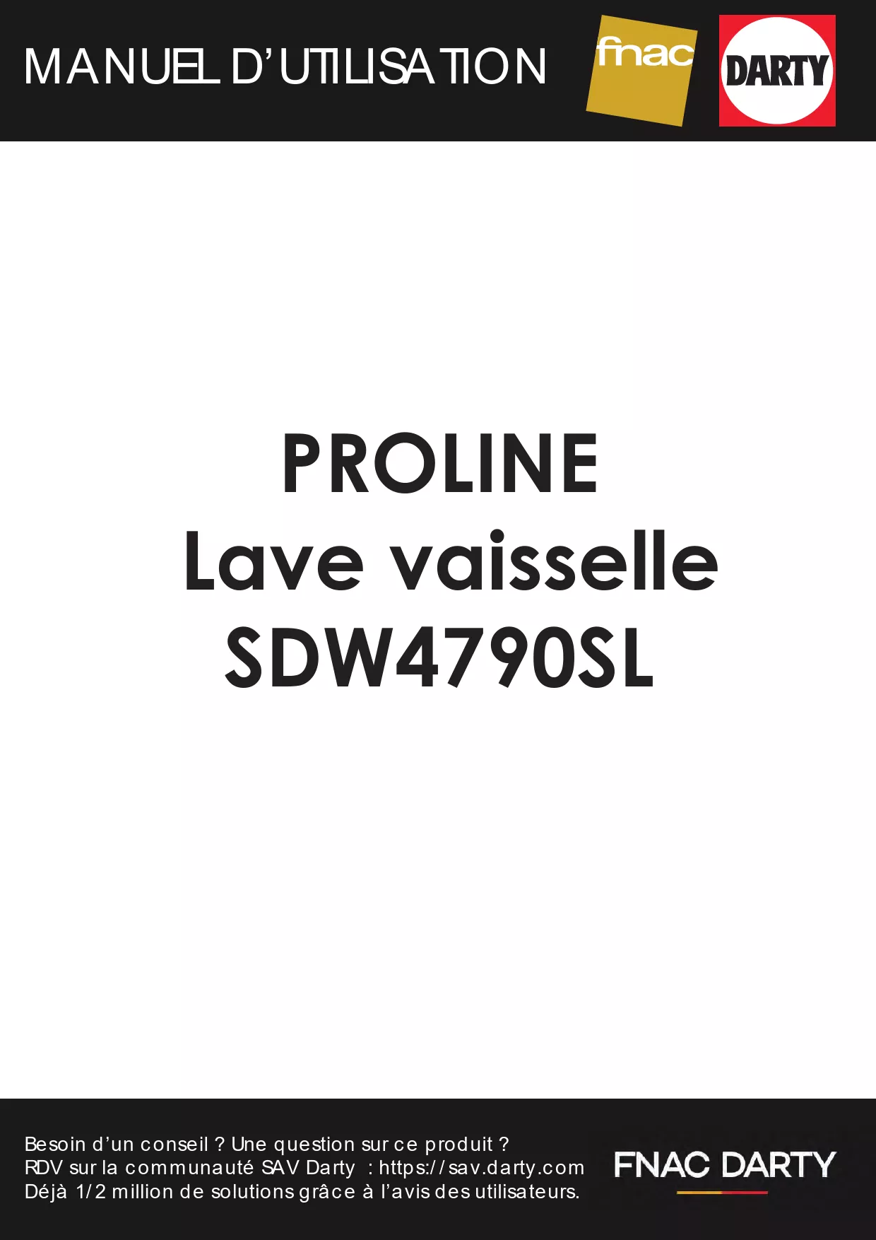 Mode d'emploi PROLINE SDW4790SL