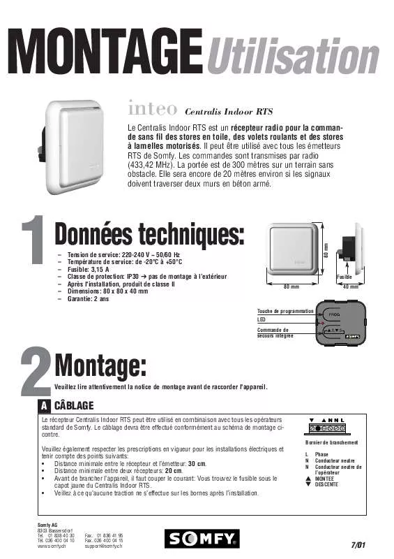 Mode d'emploi SOMFY INTEO CENTRALIS INDOOR RTS
