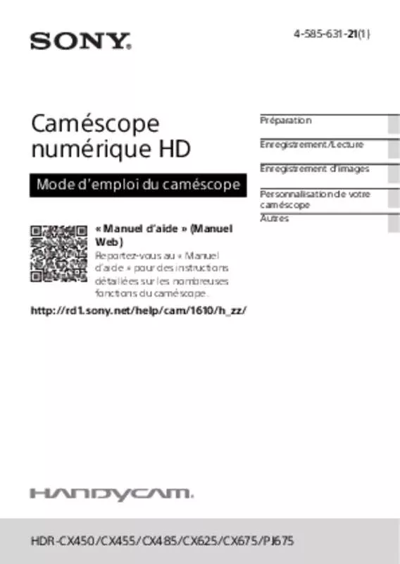 Mode d'emploi SONY HDR-CX450
