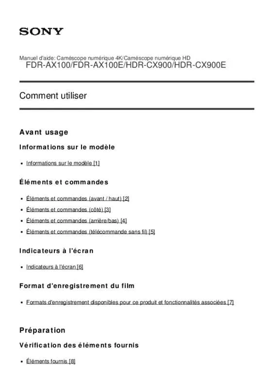 Mode d'emploi SONY HDR CX900 EB