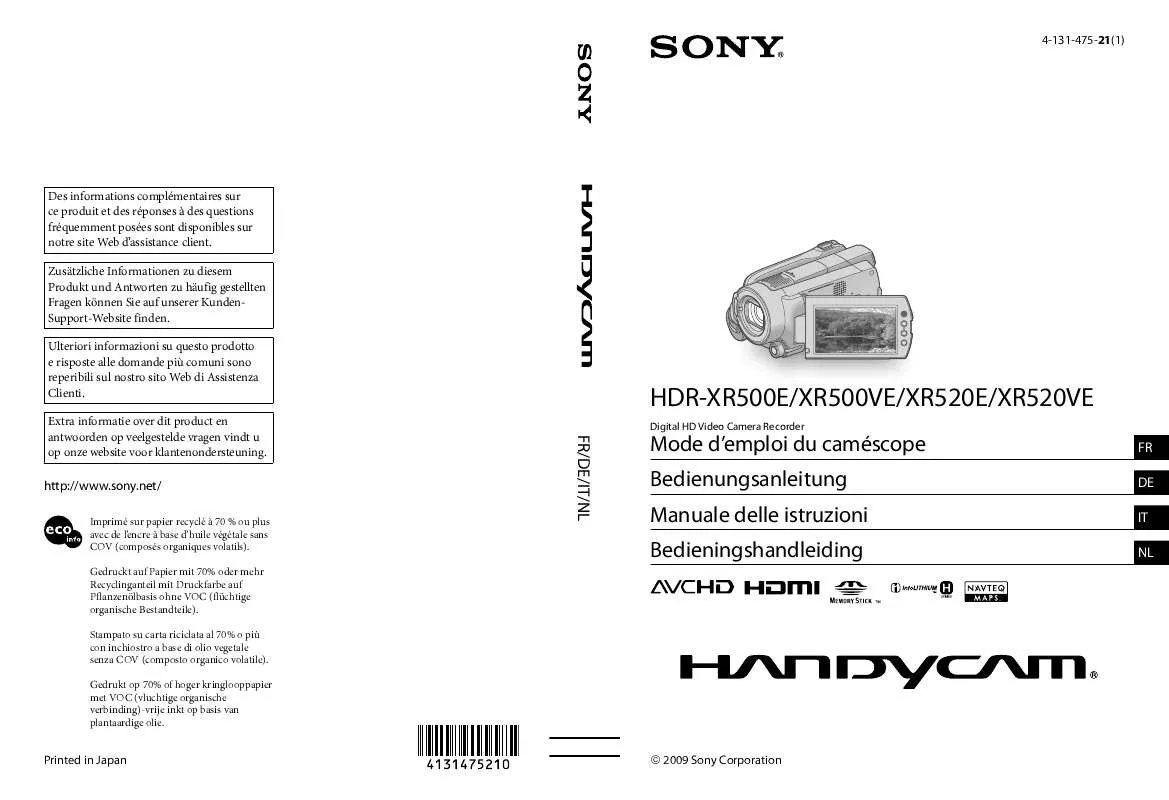 Mode d'emploi SONY HDR-XR520VE