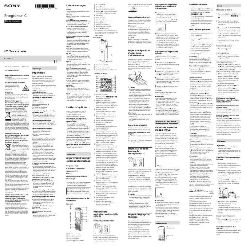 Mode d'emploi SONY ICD-BX112