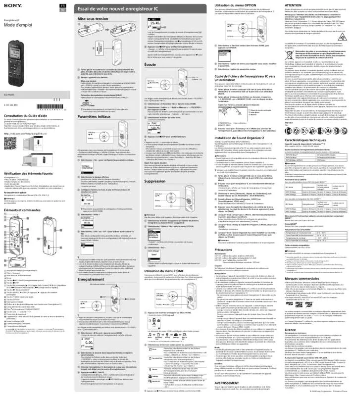 Mode d'emploi SONY ICD PX370
