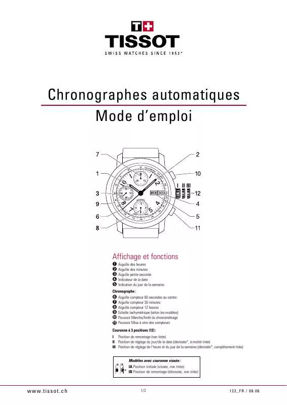 Mode d'emploi TISSOT CHRONOGRAPHES AUTOMATIQUES