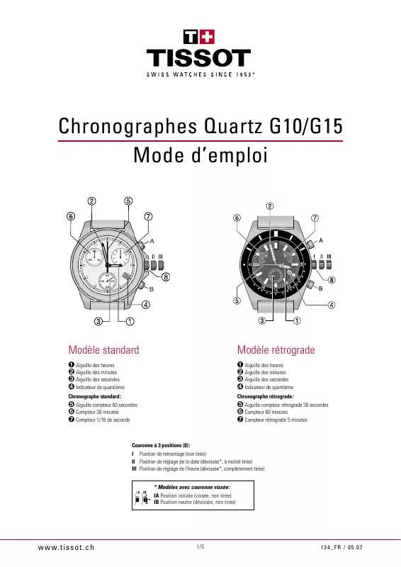Mode d'emploi TISSOT CHRONOGRAPHES QUARTZ G10