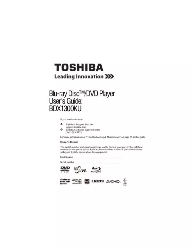 Mode d'emploi TOSHIBA BDX 1300