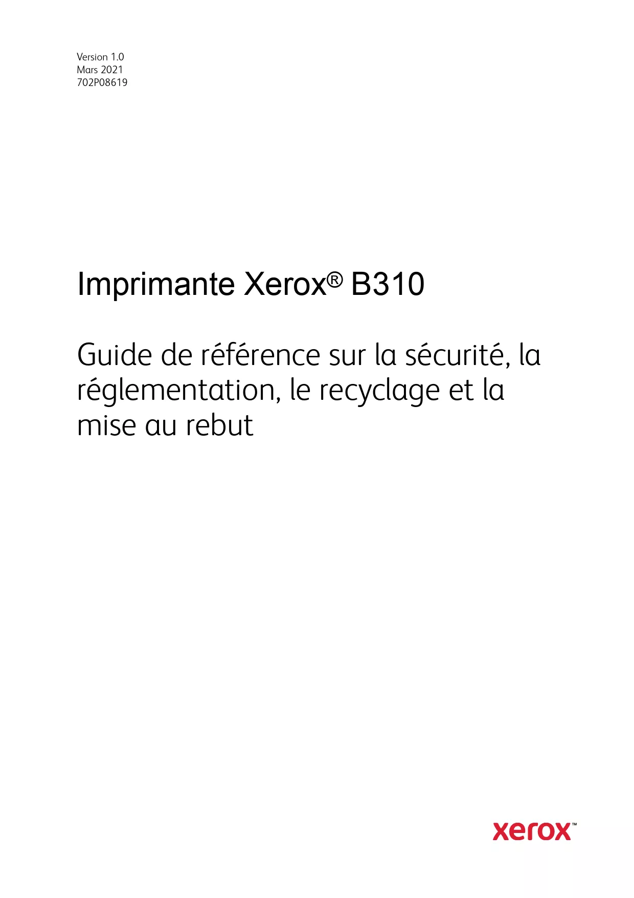 Mode d'emploi XEROX B310V