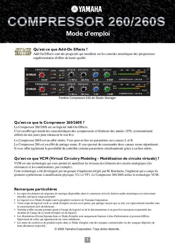 Mode d'emploi YAMAHA ADD-ON EFFECTS-AE011-