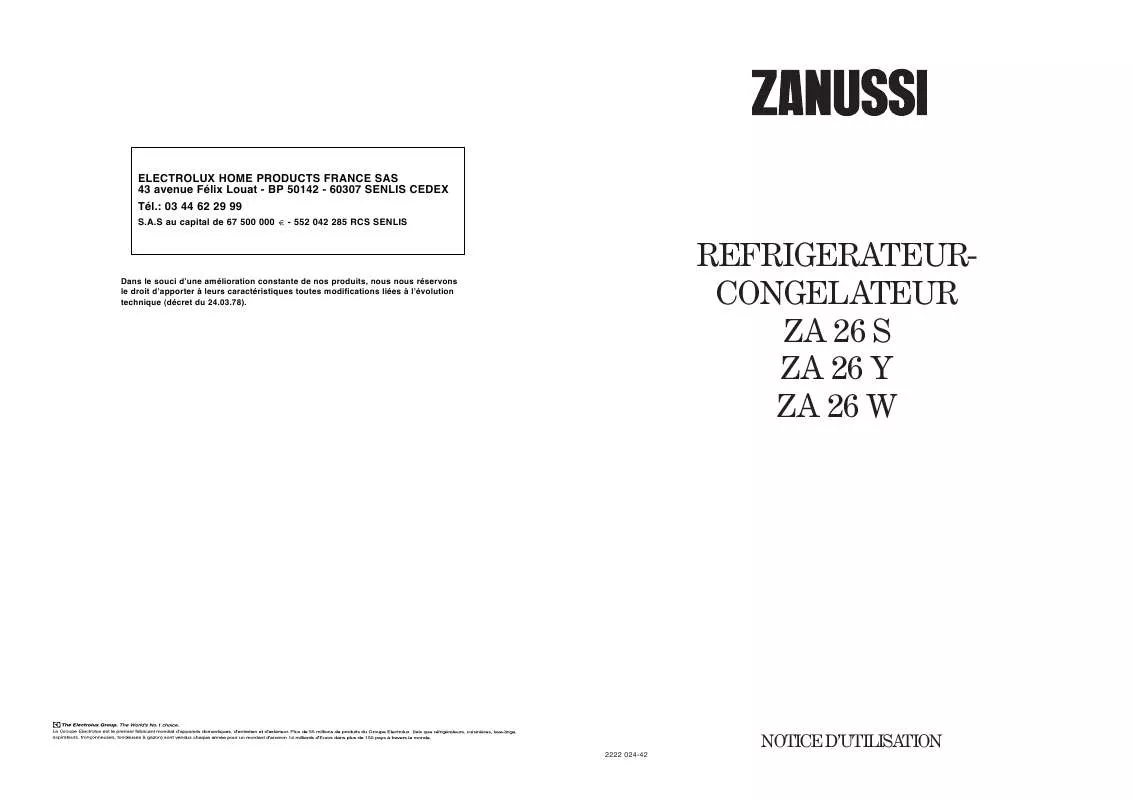 Mode d'emploi ZANUSSI ZA26W