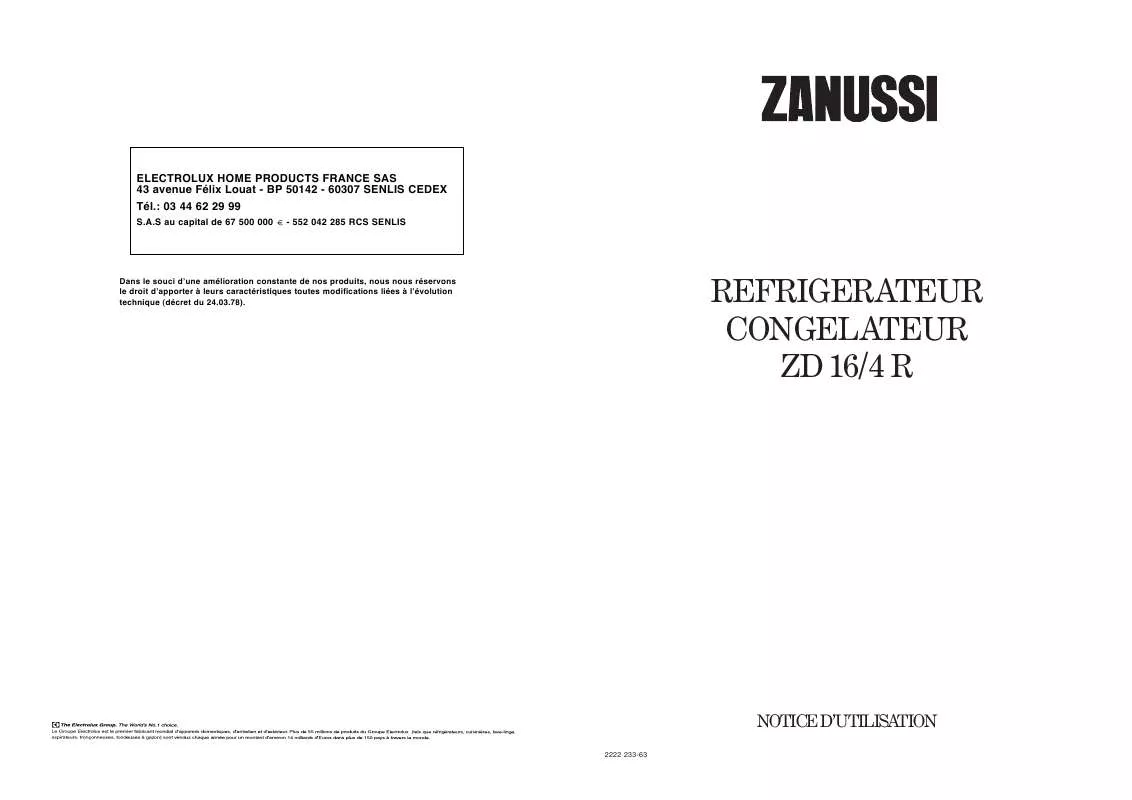 Mode d'emploi ZANUSSI ZD16/4R