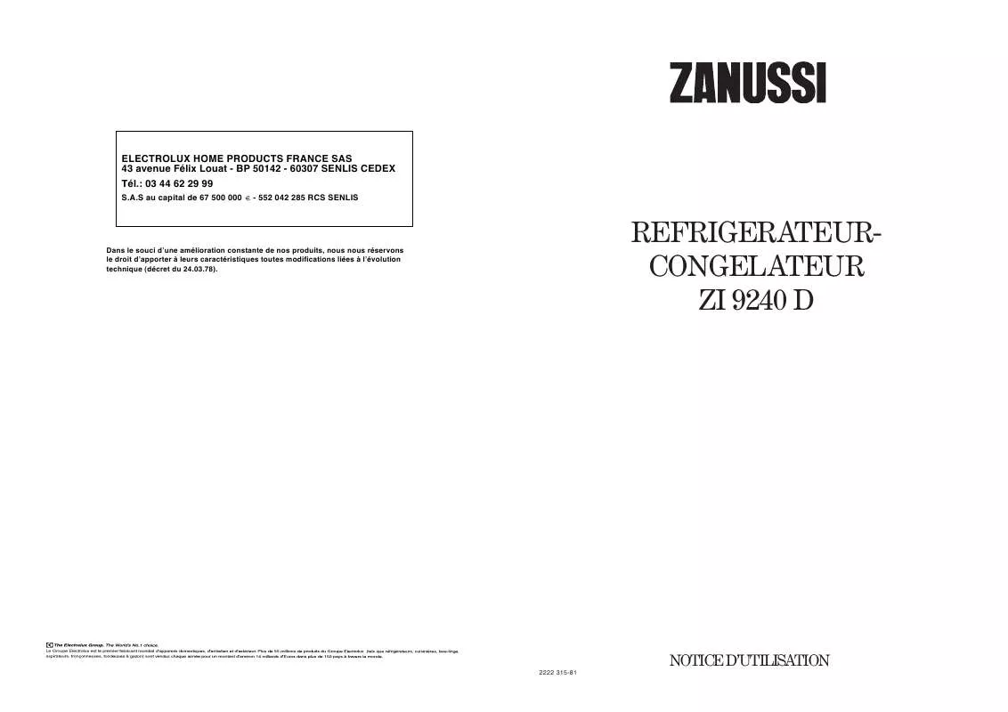 Mode d'emploi ZANUSSI ZI9240D