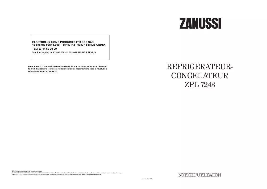 Mode d'emploi ZANUSSI ZPL7243