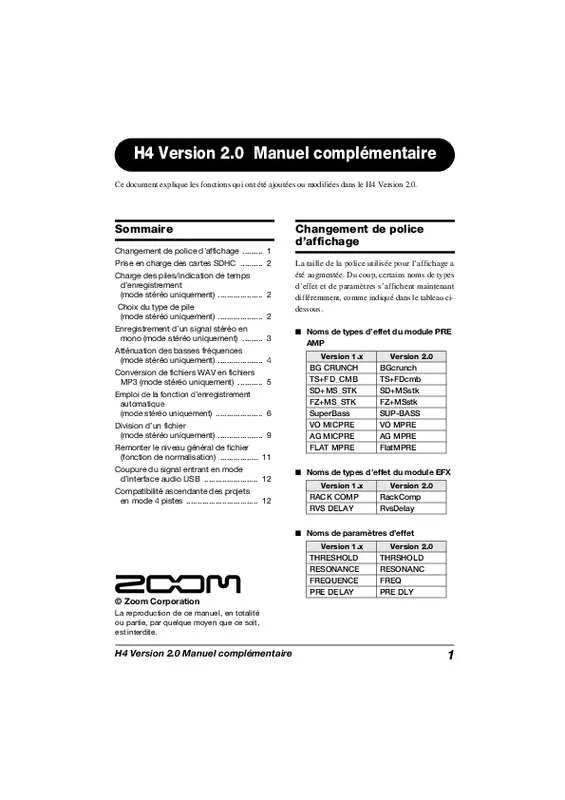 Mode d'emploi ZOOM H4V2
