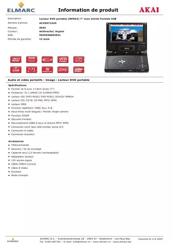 Mode d'emploi AKAI ACVDS715UX