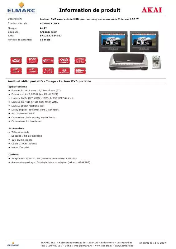 Mode d'emploi AKAI ACVDS731UXT