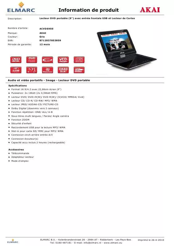 Mode d'emploi AKAI ACVDS950