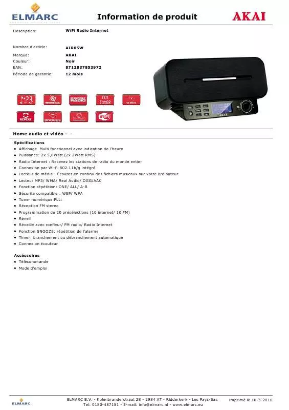 Mode d'emploi AKAI AIR05W