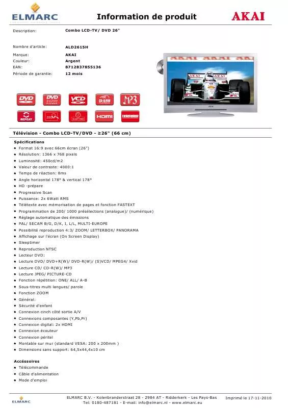 Mode d'emploi AKAI ALD2615H