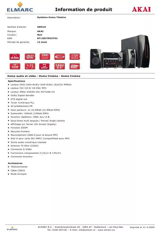 Mode d'emploi AKAI AMD10