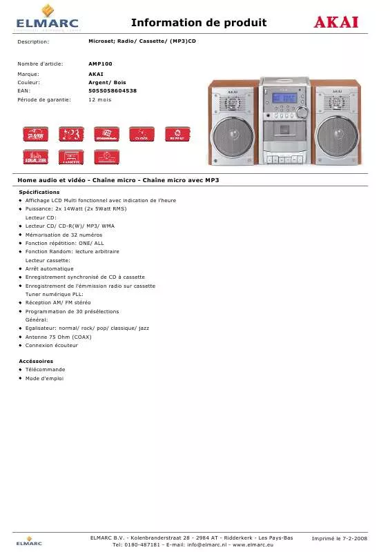 Mode d'emploi AKAI AMP100