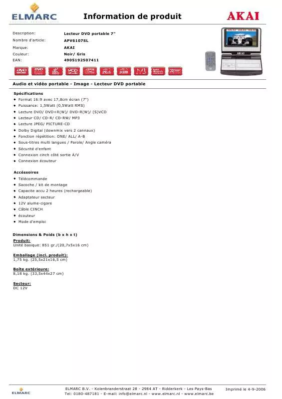 Mode d'emploi AKAI APV6107SL