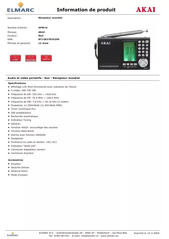 Mode d'emploi AKAI APW10