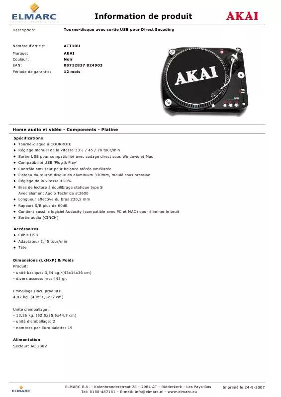 Mode d'emploi AKAI ATT10U