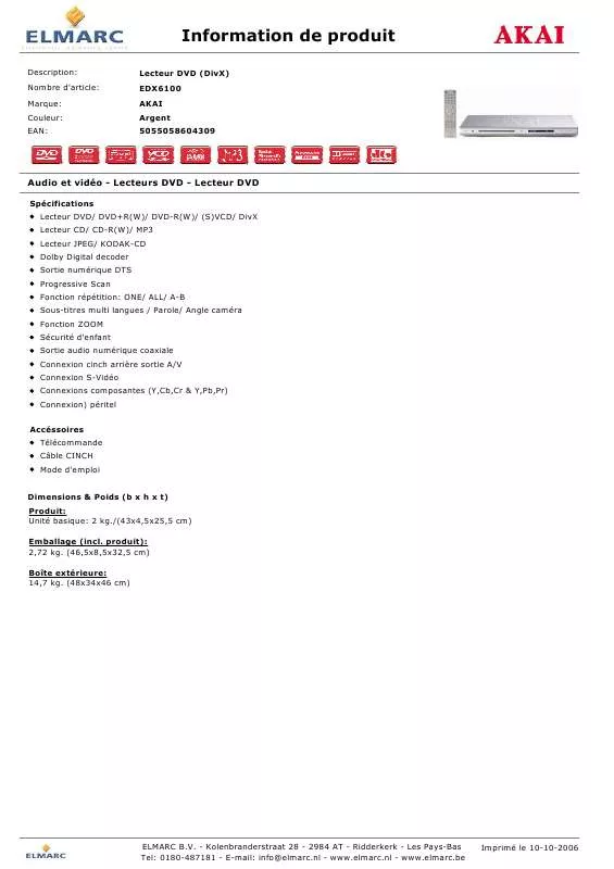 Mode d'emploi AKAI EDX6100