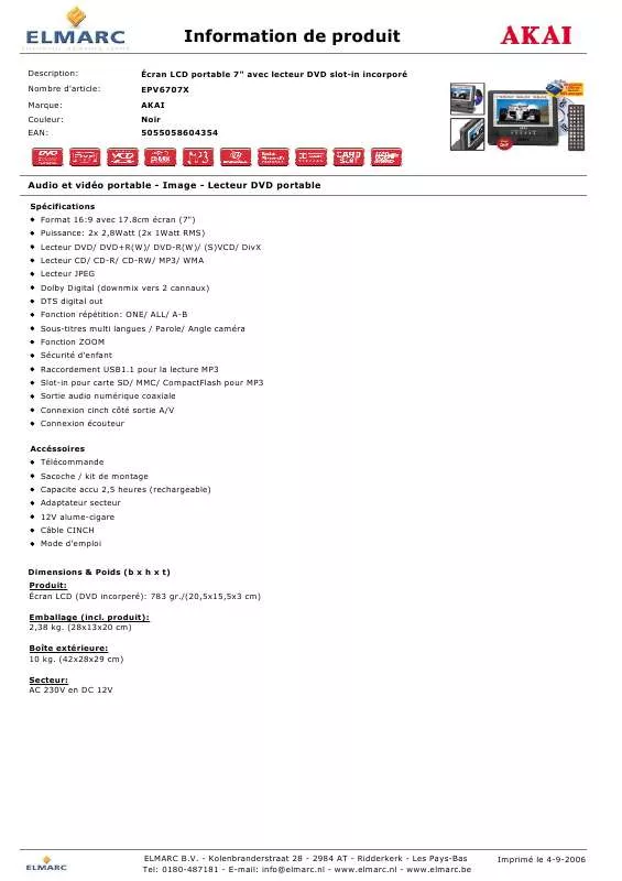 Mode d'emploi AKAI EPV6707X